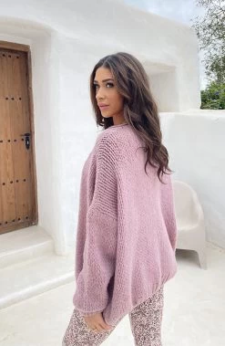 Oversized Knitted Vest Dust Roze -Kleding Promotie Winkel Oversized Knitted Vest Dust Roze 6 586x900 1