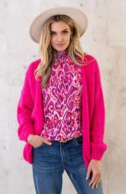 Musthave Deal Knitted Vesten -Kleding Promotie Winkel Oversized Knitted Vest Fuchsia 2 586x900 1