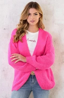 Oversized Knitted Vest Neon Pink -Kleding Promotie Winkel Oversized Knitted Vest Neon Pink 2 1 586x900 1