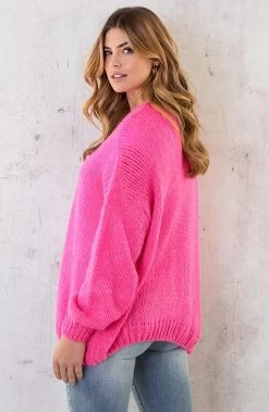 Oversized Knitted Vest Neon Pink -Kleding Promotie Winkel Oversized Knitted Vest Neon Pink 4 1 586x900 1
