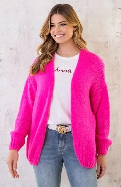Amour Top Magenta -Kleding Promotie Winkel Oversized Knitted Vest Neon Pink 4 586x900 1