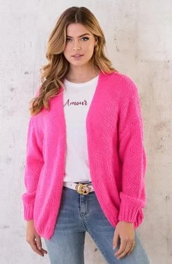 Oversized Knitted Vest Neon Pink