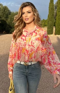 Oversized Leaves Blouse Fuchsia -Kleding Promotie Winkel Oversized Leaves Blouse Fuchsia 4 586x900 1