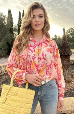 Oversized Leaves Blouse Fuchsia -Kleding Promotie Winkel Oversized Leaves Blouse Fuchsia 6 586x900 1