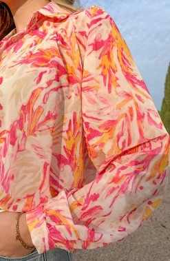 Oversized Leaves Blouse Fuchsia -Kleding Promotie Winkel Oversized Leaves Blouse Fuchsia close 586x900 1