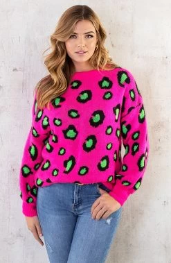 Oversized Leopard Trui Fuchsia -Kleding Promotie Winkel Oversized Leopard Trui Fuchsia 1 586x900 1