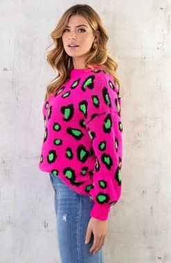 Oversized Leopard Trui Fuchsia -Kleding Promotie Winkel Oversized Leopard Trui Fuchsia 2 586x900 1