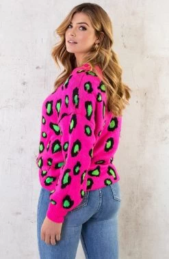 Oversized Leopard Trui Fuchsia -Kleding Promotie Winkel Oversized Leopard Trui Fuchsia 3 586x900 1