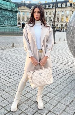 Oversized Stripe Coat Beige