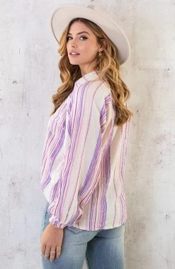 Oversized V-Hals Blouse Aztec Lila Roze -Kleding Promotie Winkel Oversized V Hals Blouse Aztec Lila Roze 1 586x900 1