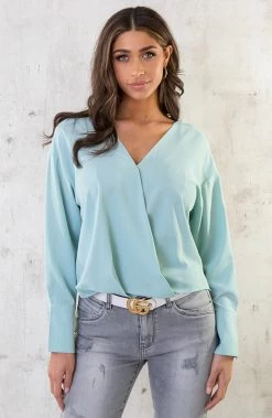 Overslag Blouse Met Kanten Rug Mint -Kleding Promotie Winkel Overslag Blouse Met Kanten Rug Mint 4 586x900 1