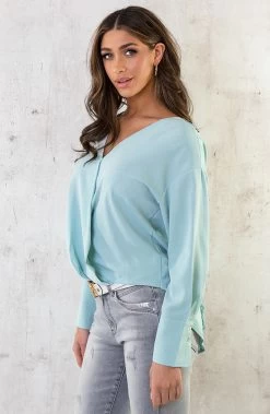 Overslag Blouse Met Kanten Rug Mint -Kleding Promotie Winkel Overslag Blouse Met Kanten Rug Mint 586x900 1