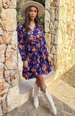 Overslag Print Jurk Kobalt -Kleding Promotie Winkel Overslag Print Jurk Kobalt 14 586x900 1