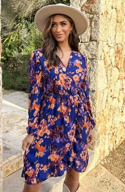 Overslag Print Jurk Kobalt -Kleding Promotie Winkel Overslag Print Jurk Kobalt 3 586x900 1