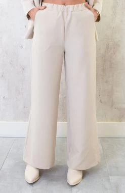 Oversized Dames Pak Beige -Kleding Promotie Winkel Palazzo Pants Dames Beige 2 586x900 1