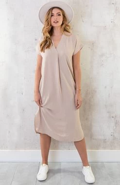 Palermo Pocket Jurk Beige -Kleding Promotie Winkel Palermo Pocket Jurk Beige 4 586x900 2