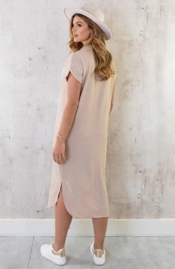 Palermo Pocket Jurk Beige -Kleding Promotie Winkel Palermo Pocket Jurk Beige 7 586x900 1