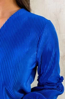 Plisse Blouse Met Ruches Mouw Kobalt -Kleding Promotie Winkel Plisse Blouse Met Ruches Mouw Kobalt 586x900 1