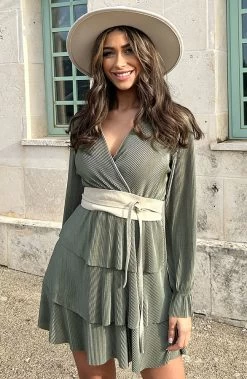 Plisse Laagjes Jurk Army -Kleding Promotie Winkel Plisse Laagjes Jurk Army 2 586x900 1