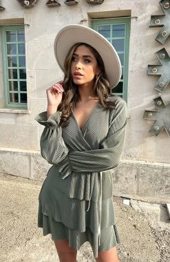 Plisse Laagjes Jurk Army -Kleding Promotie Winkel Plisse Laagjes Jurk Army 8 586x900 1