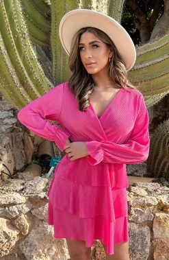 Plisse Laagjes Jurk Fuchsia -Kleding Promotie Winkel Plisse Laagjes Jurk Fuchsia 4 586x900 1