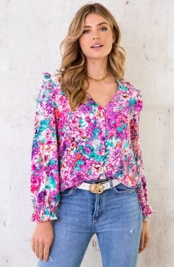 Print Blouse Floral Paars