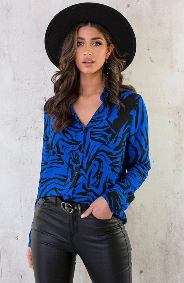 Print Blouse Zebra Kobalt 3 Print Blouse Zebra Kobalt