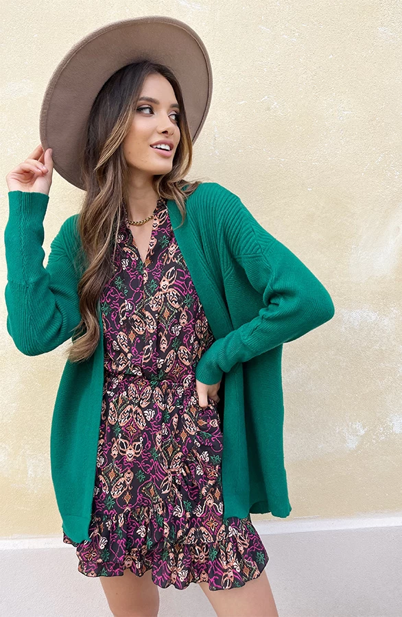 V-hals Strik Jurk Print Multi 9 V-hals Strik Jurk Print Multi - Afbeelding 7