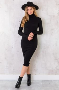 Ribstof Jurk Met Col Zwart -Kleding Promotie Winkel Ribstof Jurk Met Col Zwart 2 586x900 3