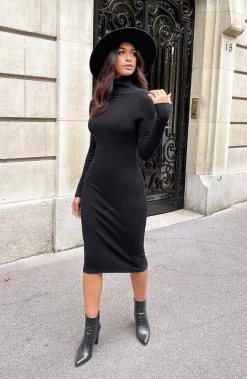 Ribstof Jurk Met Col Zwart -Kleding Promotie Winkel Ribstof Jurk Met Col Zwart 4 586x900 1