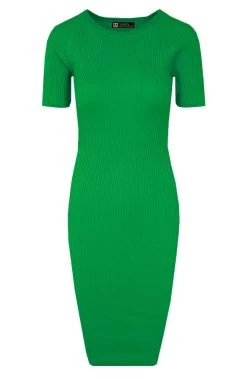 Ribstof Midi Jurk Bright Green -Kleding Promotie Winkel Ribstof Midi Jurk Bright Green 586x900 1