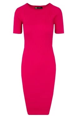 Ribstof Midi Jurk Fuchsia 13 Ribstof Midi Jurk Fuchsia -Kleding Promotie Winkel Ribstof Midi Jurk Fuchsia 586x900 1