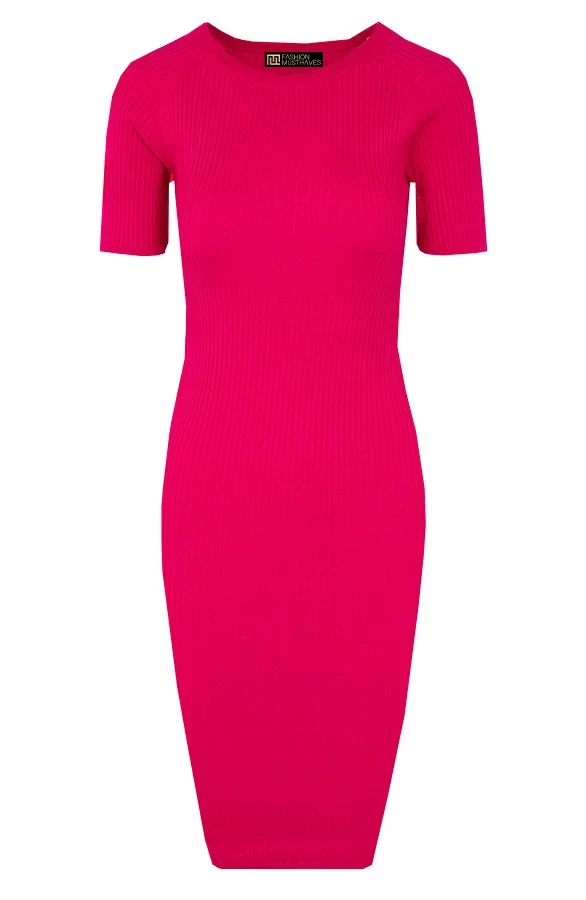 Ribstof Midi Jurk Fuchsia 8 Ribstof Midi Jurk Fuchsia - Afbeelding 6