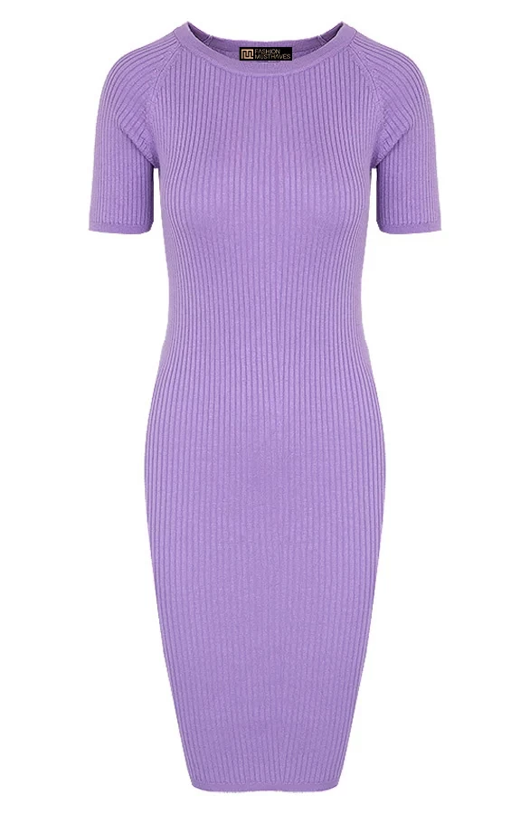 Ribstof Midi Jurk Lila 8 Ribstof Midi Jurk Lila - Afbeelding 6