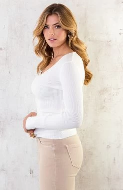 Ribstof V-hals Longsleeve Ecru -Kleding Promotie Winkel Ribstof V hals Longsleeve Ecru 5 586x900 1