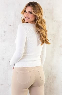 Ribstof V-hals Longsleeve Ecru -Kleding Promotie Winkel Ribstof V hals Longsleeve Ecru 7 586x900 1
