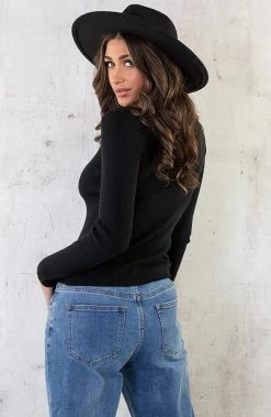 Ribstof V-hals Longsleeve Zwart -Kleding Promotie Winkel Ribstof V hals Longsleeve Zwart 1 586x900 1