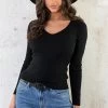 Ribstof V-hals Longsleeve Zwart 1 Ribstof V-hals Longsleeve Zwart -Kleding Promotie Winkel Ribstof V hals Longsleeve Zwart 3 586x900 1