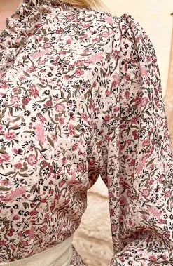 Ruches Jurk Bloemen Beige Dust Roze -Kleding Promotie Winkel Ruches Jurk Bloemen Beige Dust Roze 1 586x900 1