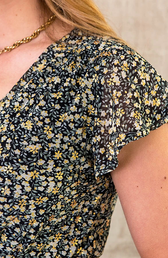 Ruffle Jurk Bloemen Geel 7 Ruffle Jurk Bloemen Geel - Afbeelding 5