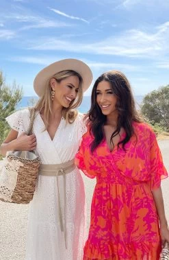 Ruffle Laagjes Jurk Print Fuchsia Oranje -Kleding Promotie Winkel Ruffle Laagjes Jurk Print Fuchsia Oranje 2 586x900 1