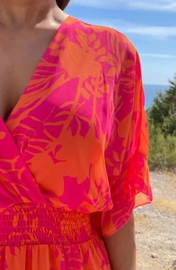 Ruffle Laagjes Jurk Print Fuchsia Oranje -Kleding Promotie Winkel Ruffle Laagjes Jurk Print Fuchsia Oranje close 586x900 1