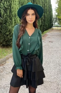 Ruffle V-hals Blouse Smaragd 10 Ruffle V-hals Blouse Smaragd -Kleding Promotie Winkel Ruffle V hals Blouse Smaragd 5 586x900 1