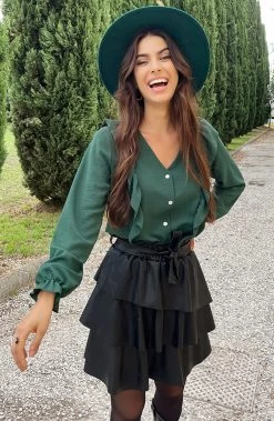 Ruffle V-hals Blouse Smaragd 11 Ruffle V-hals Blouse Smaragd -Kleding Promotie Winkel Ruffle V hals Blouse Smaragd 6 586x900 1