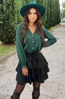 Ruffle V-hals Blouse Smaragd 12 Ruffle V-hals Blouse Smaragd -Kleding Promotie Winkel Ruffle V hals Blouse Smaragd 7 586x900 1