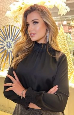 Satijnen Col Blouse Zwart 30 Satijnen Col Blouse Zwart -Kleding Promotie Winkel Satijnen Col Blouse Zwart 2 586x900 2