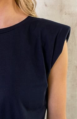 Schoudervulling Maxi Split Jurk Marine -Kleding Promotie Winkel Schoudervulling Maxi Split Jurk Marine 586x900 1