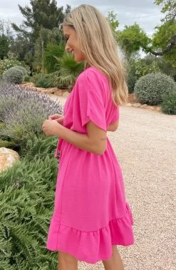 Sicily V-neck Dress Fuchsia -Kleding Promotie Winkel Sicily V neck Dress Fuchsia 3 586x900 1