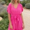 Sicily V-neck Dress Fuchsia 1 Sicily V-neck Dress Fuchsia -Kleding Promotie Winkel Sicily V neck Dress Fuchsia 4 586x900 1