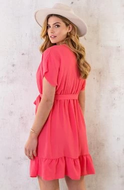 Sicily V-neck Dress Koraal -Kleding Promotie Winkel Sicily V neck Dress Koraal 2 1 586x900 1